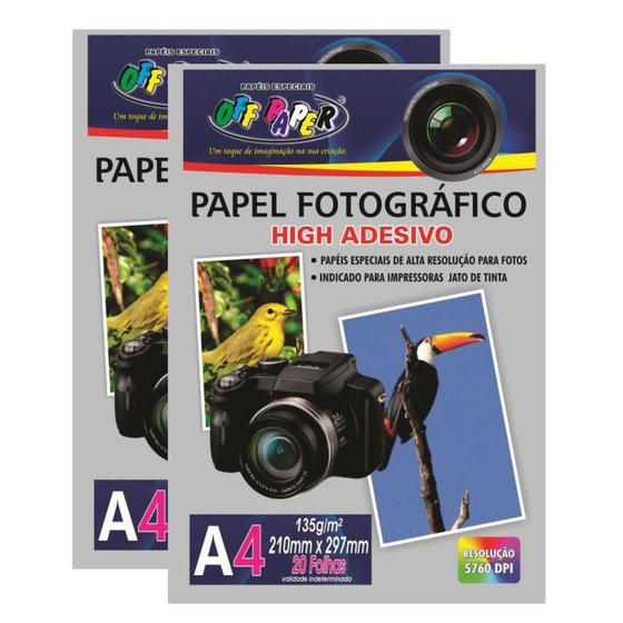 Imagem de 40 folhas papel Fotográfico High Glossy Adesivo Off Paper 135g/2  Pacotes com 20 folhas cada