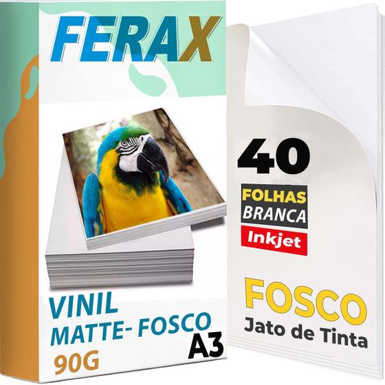 Imagem de 40 Vinil Branco Fosco - MATTE - FERAX - A3  Jato de Tinta