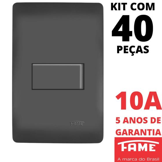Imagem de 40un Interruptor Simples 10A Com Placa Habitat Black FAME