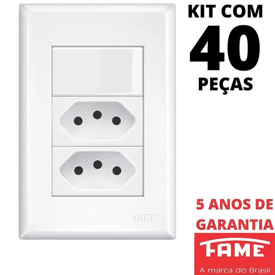 Imagem de 40un Interruptor Simples 16A e Tomada Dupla Padrão 2P+T 10A Com Placa Evidence FAME