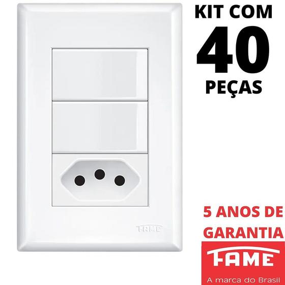 Imagem de 40un Interruptor Simples 2 Teclas 16A e Tomada Padrão 2P+T 20A Com Placa Evidence FAME