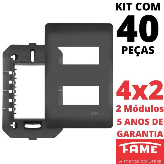 Imagem de 40un Placa 4X2 02 Módulos Com Suporte Habitat Black FAME