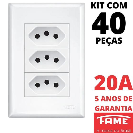 Imagem de 40un Tomada Padrão Tripla 2P+T 20A Com Placa Evidence FAME