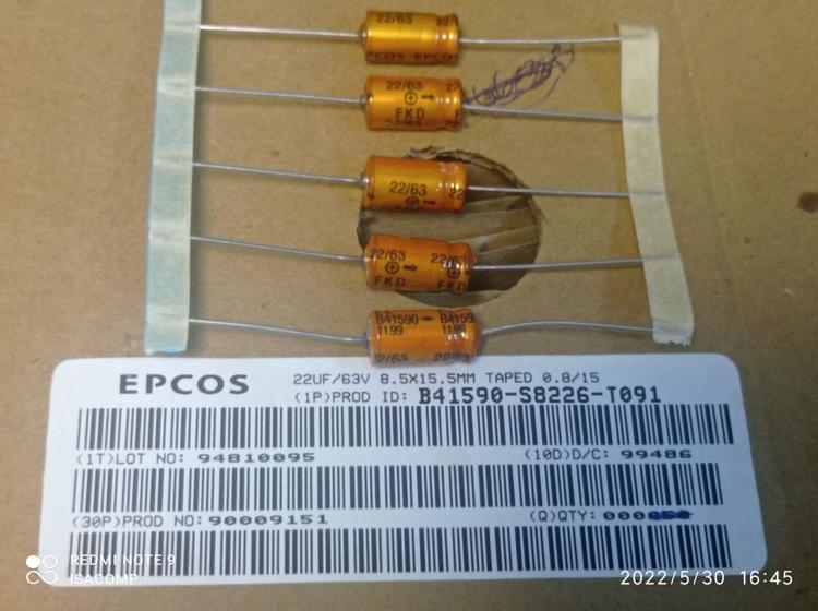 Imagem de 40x Capacitor Eletrolítico 22uf/63v Axial 125 8,5x15,5mm