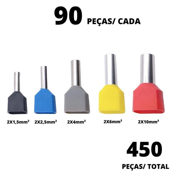 Imagem de 450un Terminal Tubular Ilhós Pré-isolado Duplo de 1,5mm² a 10mm²