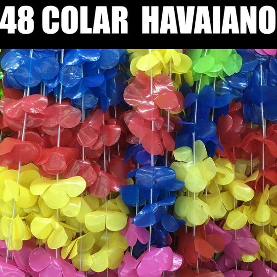 Imagem de 48 colar havaiano plástico carnaval coloridos festa tropical nf  - loja do abençoado