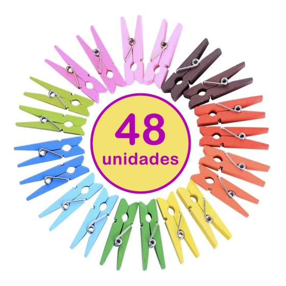 Imagem de 48un Mini prendedor pregador grampos madeira várias cores