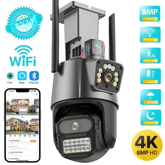 Imagem de 4K 8MP HD Outdoor Wifi PTZ Câmera De Lente Dupla Tela Dupla AI Alarme De Vigilância Por Vídeo Com