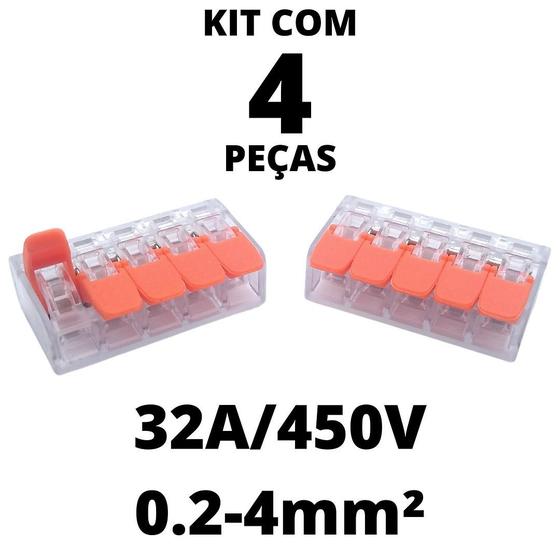 Imagem de 4un Conector Elétrico Emenda Derivação Para Iluminação 5 vias 4mm² 32A/450V Laranja