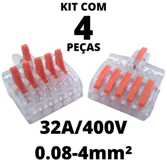 Imagem de 4un Conector Elétrico Emenda Derivação Para Iluminação 6 vias 1 entrada 5 saídas 4mm² 32A/400V Laranja