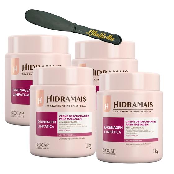 Imagem de 4un Creme Massagem Drenagem Linfática 1KG Hidramais+Espatula