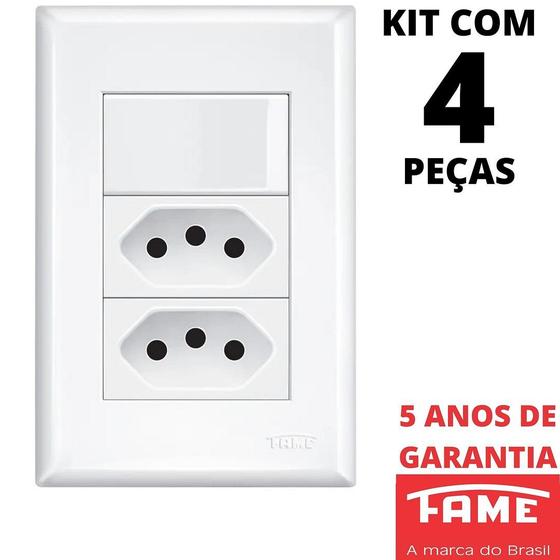 4un Interruptor Paralelo Three Way 16A e Tomada Dupla Padrão 2P+T 20A Com Placa Evidence FAME Imagem de 4un Interruptor Paralelo Three Way 16A e Tomada Dupla Padrão 2P+T 20A Com Placa Evidence FAME