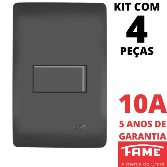 Imagem de 4un Interruptor Simples 10A Com Placa Habitat Black FAME