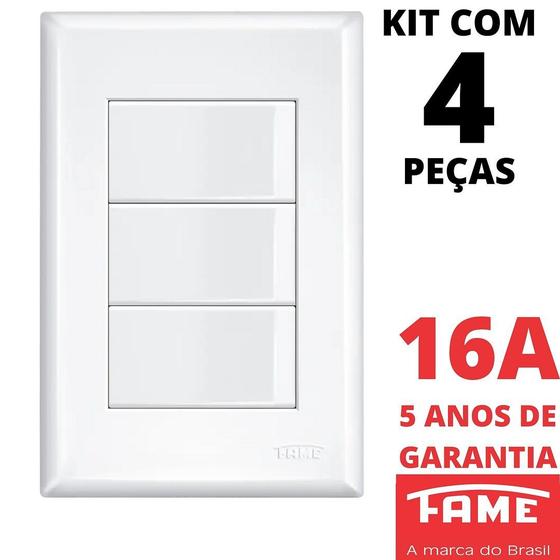 Imagem de 4un Interruptor Simples 3 Teclas 16A Com Placa 4x2 Evidence FAME