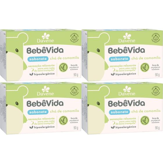 Imagem de 4UN Sabonete Vegetal Bebe Vida Cha de Camomila 90g Davene