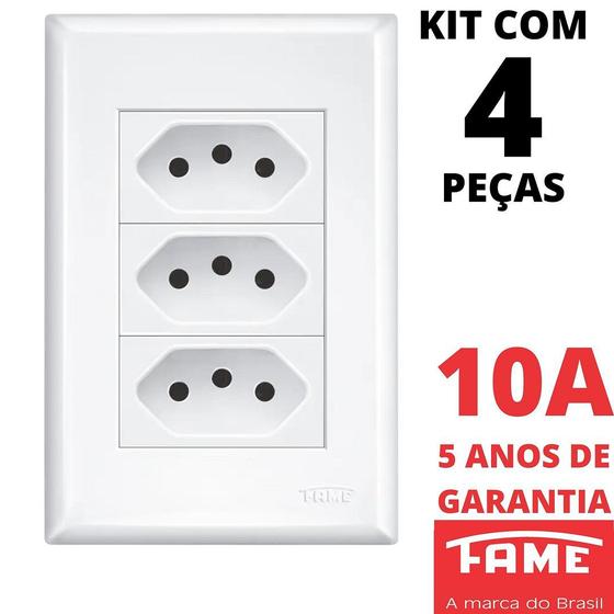 Imagem de 4un Tomada Padrão Tripla 2P+T 10A Com Placa Evidence FAME