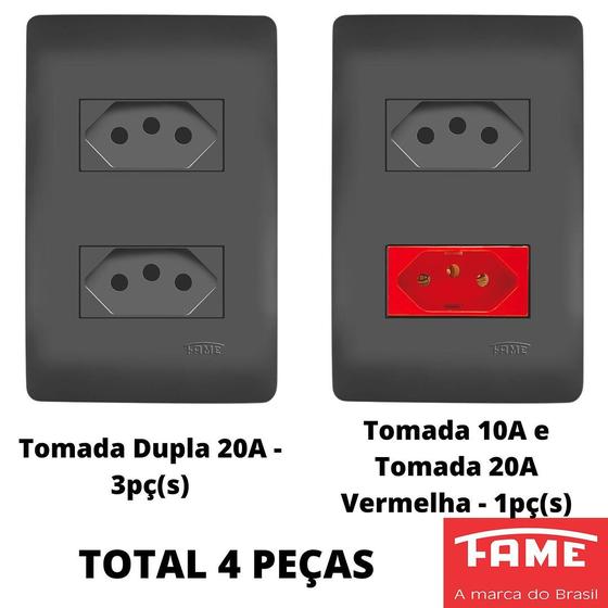 Imagem de 4un Tomadas Interruptores 4x2 Com Placa Habitat Black FAME