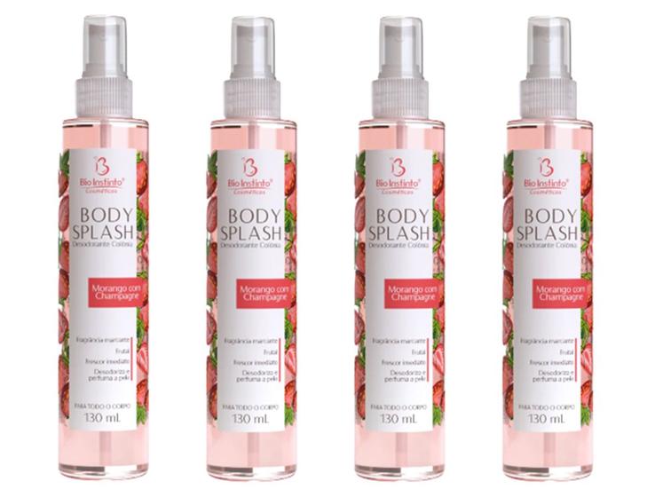 Imagem de 4x Body Splash Desodorante Colônia Morango com Champagne 130ml