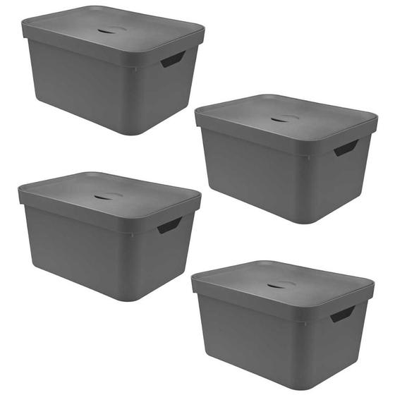 Imagem de 4x Caixa OU Organizadora Multiuso 32L Cube G Cinza 24,5x36x46cm