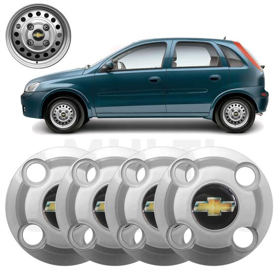 Imagem de 4X Calota Centro Roda Ferro Gm Corsa Hatch 2002 A 2012 Prata