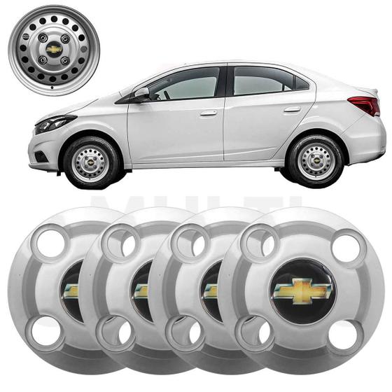 Imagem de 4X Calota Centro Roda Gm Prisma Todos Prata Com Emblema