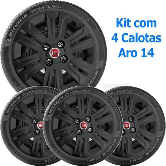 Imagem de 4X Calota Fiat Doblo Strada Aro 14 Preto Cubo Alto 209Ca