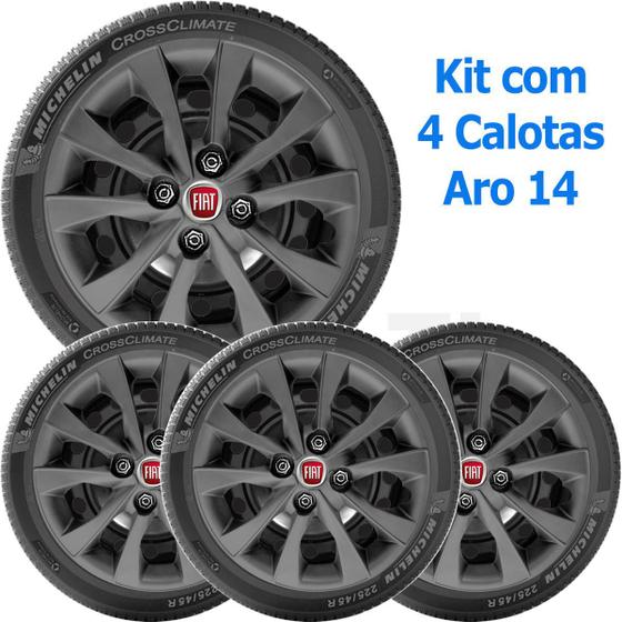 Imagem de 4x Calota FIAT MOBI ARGO PALIO Aro 14 Grafite Emblema 293cb