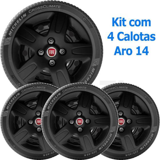 Imagem de 4X Calota Fiat Nova Fiorino Strada Aro 14 Preto 111Ca