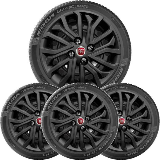 Imagem de 4X Calota Fiat Punto Palio Siena Aro 15 Preto Com Logo 296Cp