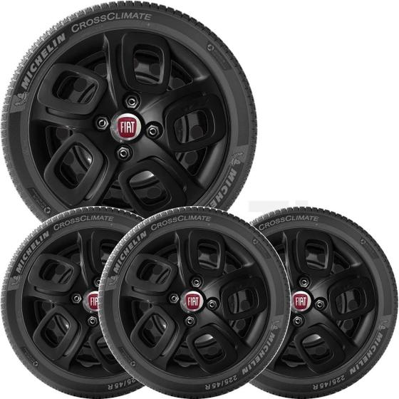 Imagem de 4X Calota Fiat Uno Palio Mobi Aro 14 Preto Com Emblema 223Cb