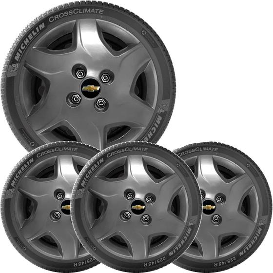 Imagem de 4x Calota GM CELTA CORSA CLASSIC Aro 13 Grafite Emblem 042cb