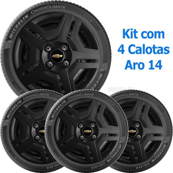 Imagem de 4X Calota Gm Onix Prisma Aro 14 Preto Emblema  194Cb