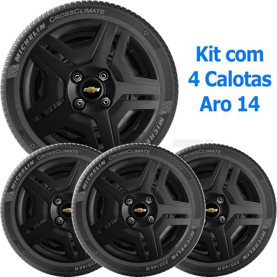Imagem de 4x Calota GM Onix Prisma Aro 14 Preto Emblema Original 194cb