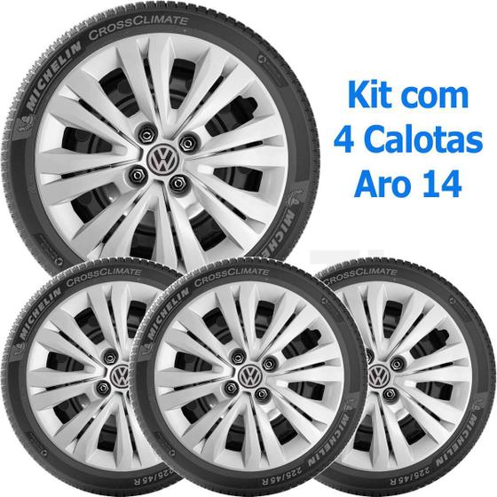 Imagem de 4X Calota Vw Gol Voyage Saveiro G7 Aro 14 Com Emblema 245Ca