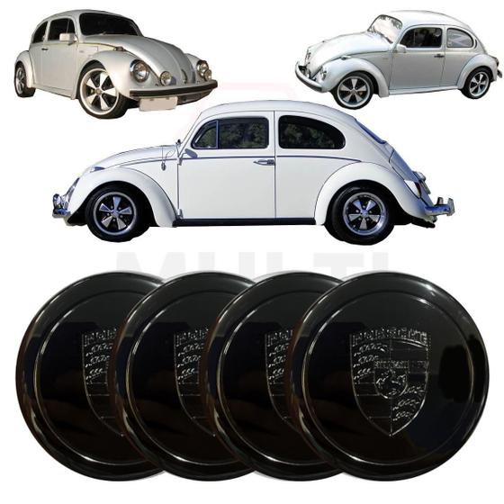 Imagem de 4X Centro Roda Porsche Fuchs Black Piano Fusca Volkswagen