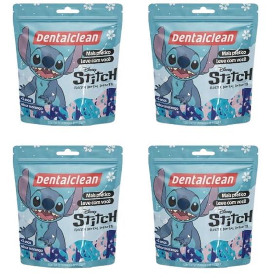 Imagem de 4x fio dental flosser infantil stitch morango - dentalclean