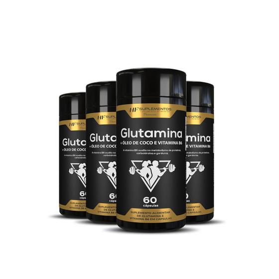 Imagem de 4X Glutamina+Oleo De Coco+Vitamina B6 60Caps Hf Suplementos