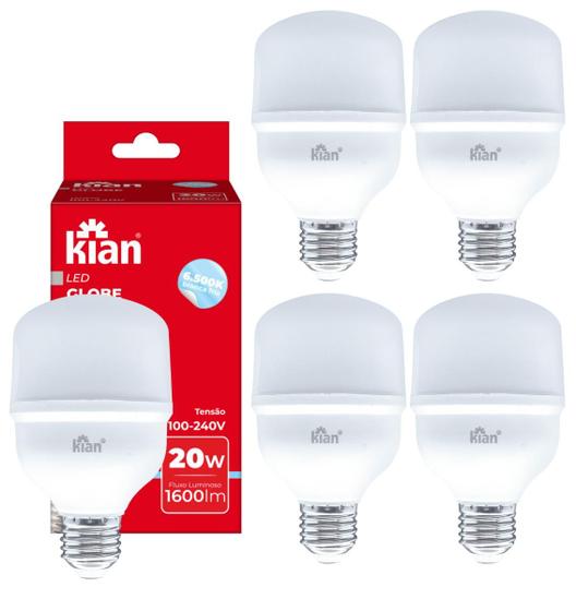 Imagem de 4x Lâmpada Led Globe 20w 6.500k Branco Frio E27 Bivolt Kian