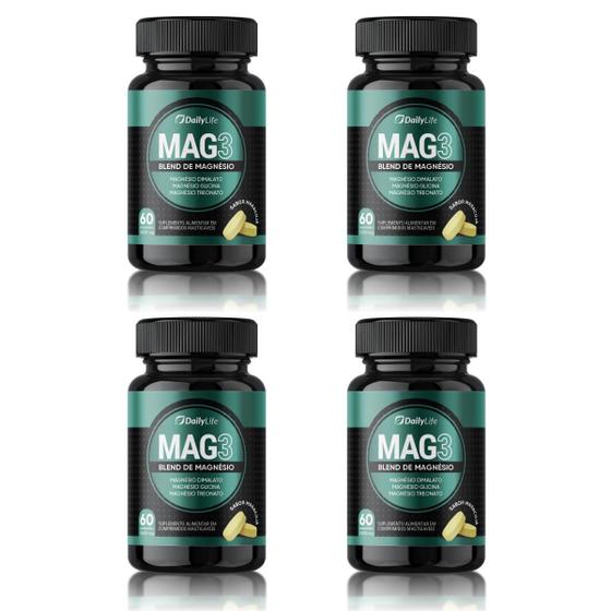 Imagem de 4x Mag3 Blend Magnesio Glicina Treonato Dima lato 60 Capsulas com Sabor Maracujá 1000mg DailyLife