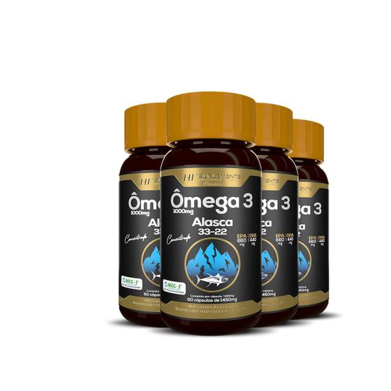 Imagem de 4x omega 3 oleo de peixe concentrado sem sabor 1450mg 60caps