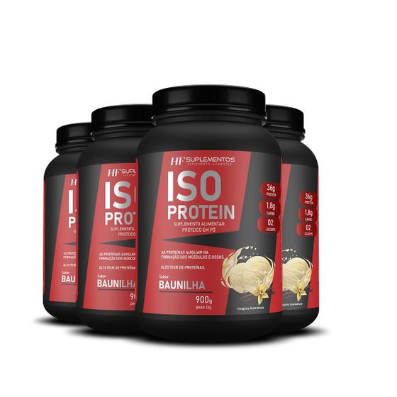 Imagem de 4x whey isolado protein baunilha 900g hf suplementos