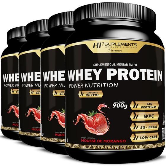 Imagem de 4X Whey Protein Power Nutrition Morango Hf Suplementos