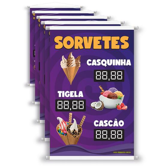 Imagem de 5 Banners Sorvetes, Casquinha, Cascão 40x60 Cm