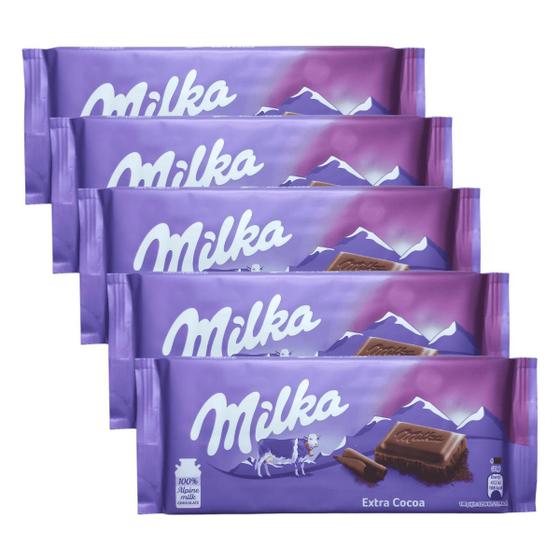 Imagem de 5 barras de chocolate ao leite importado com cacau extra