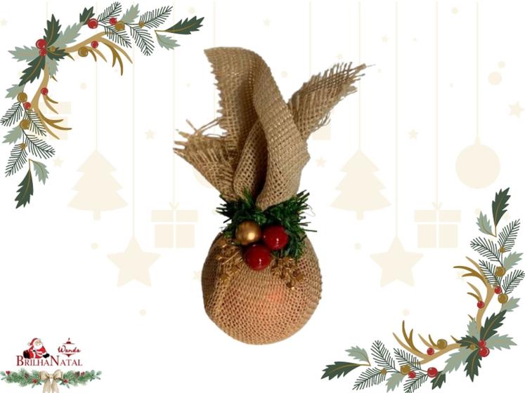 Imagem de 5 Bolas Decorada com Juta com Ouro de 8 cm - Decoração de Árvore.