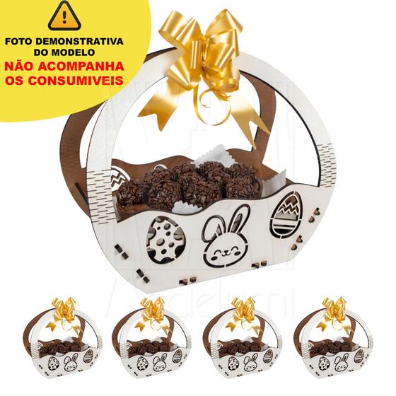 Imagem de 5 Cesta P Páscoa Mdf Branco Ifood Presente Chocolate Ovo