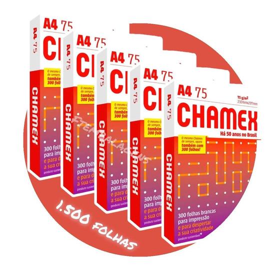 5 Chamex Papel sulfite 75 Gr Chamequinho Branco A4 210mmx297mm 1500 Folhas - Menor preço em 5 Chamex Papel sulfite 75 Gr Chamequinho Branco A4 210mmx297mm 1500 Folhas -