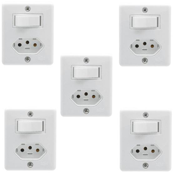 Imagem de 5 Conjunto Interruptor + 1 Tomada 10A Sobrepor Sistema X Box