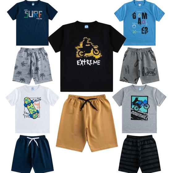 Imagem de 5 Conjuntos de Verão Juvenil Infantil de Menino Kit Bermuda e Camisetas