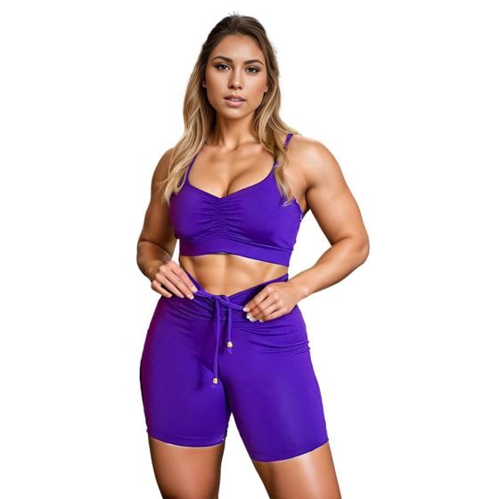 Imagem de 5 Conjuntos Feminino Academia Short Cropped Com Alças Fitnnes